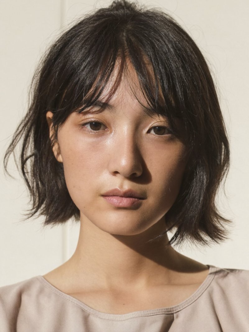 Chin-length bob with wispy bangs