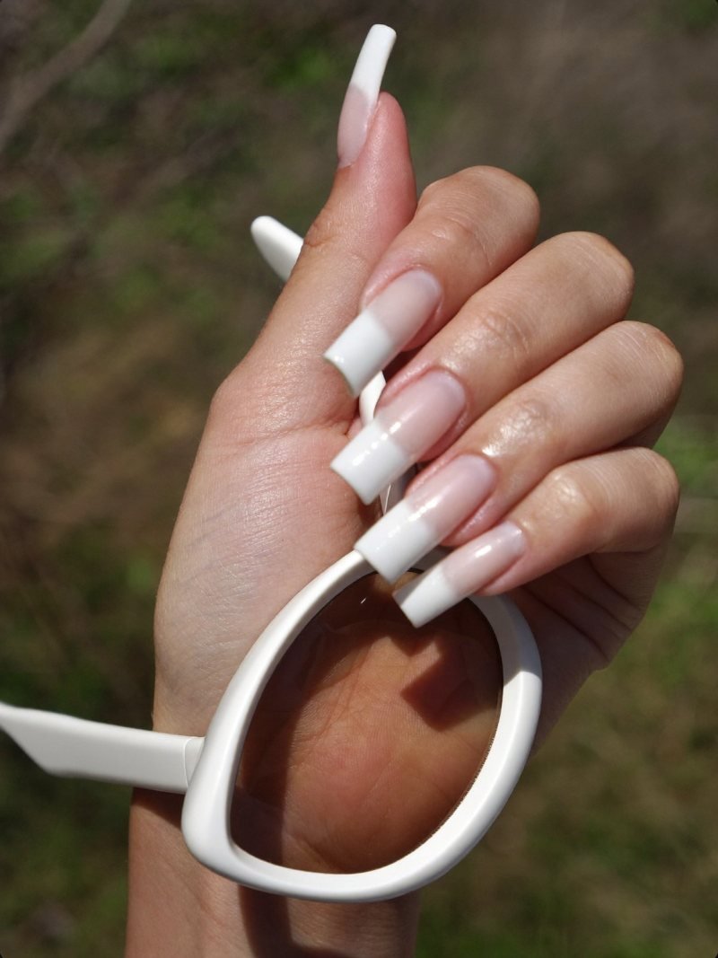 Long coffin milky white nails