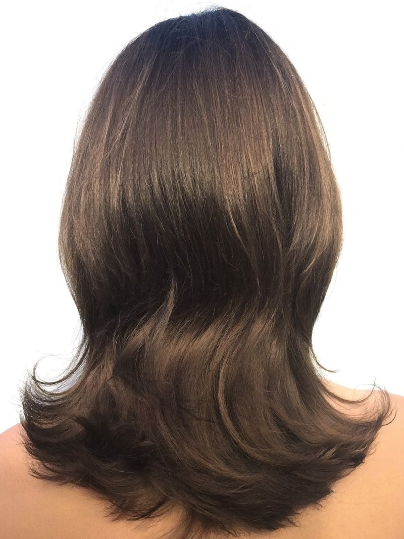 Medium length hair with U-shaped layers seen from the back