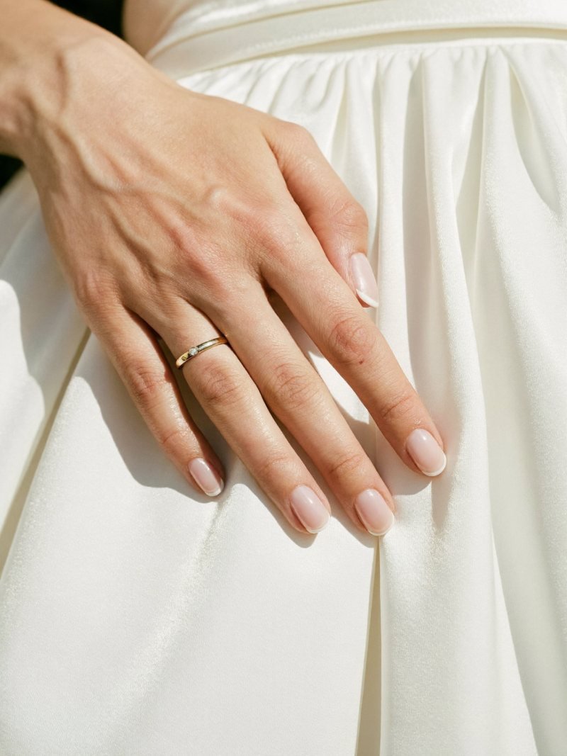 Short round micro French nails for a bride