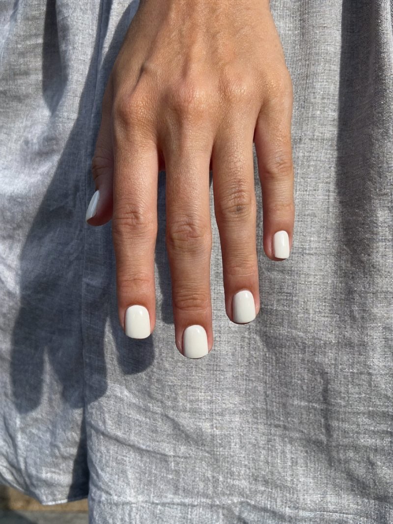 Short square milky white nails