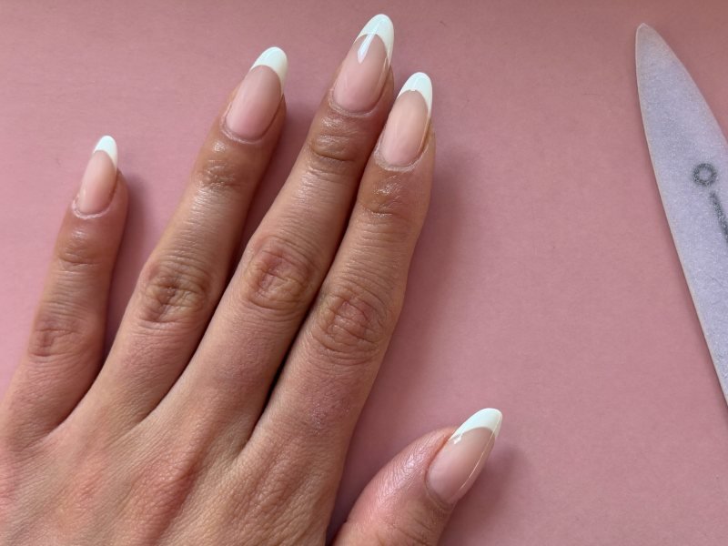 Short square nail designs with a classic white French tip