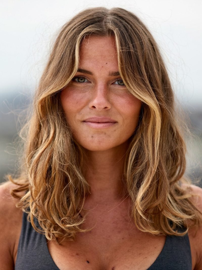 Shoulder length wavy layered hair