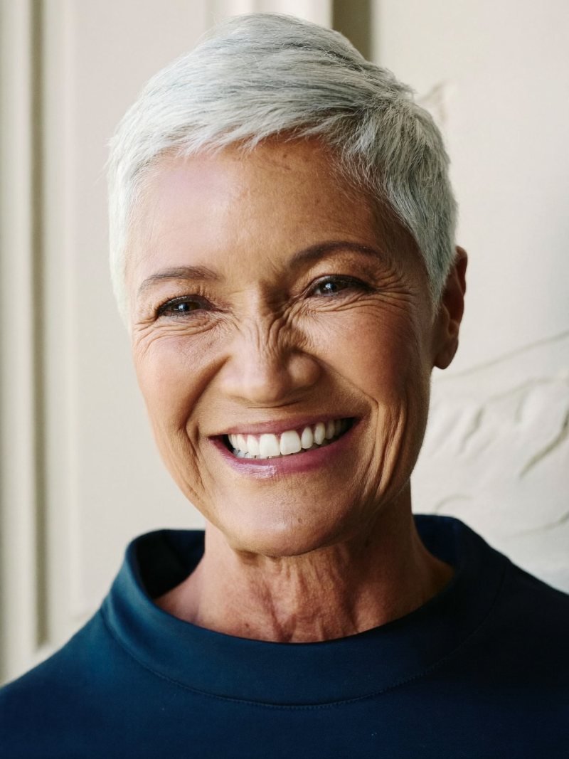 Silver grey pixie cut with soft texture