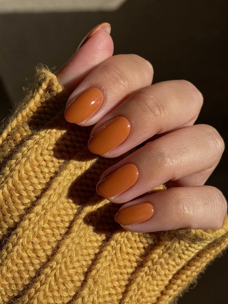 Simple Thanksgiving nails in rust orange cream polish